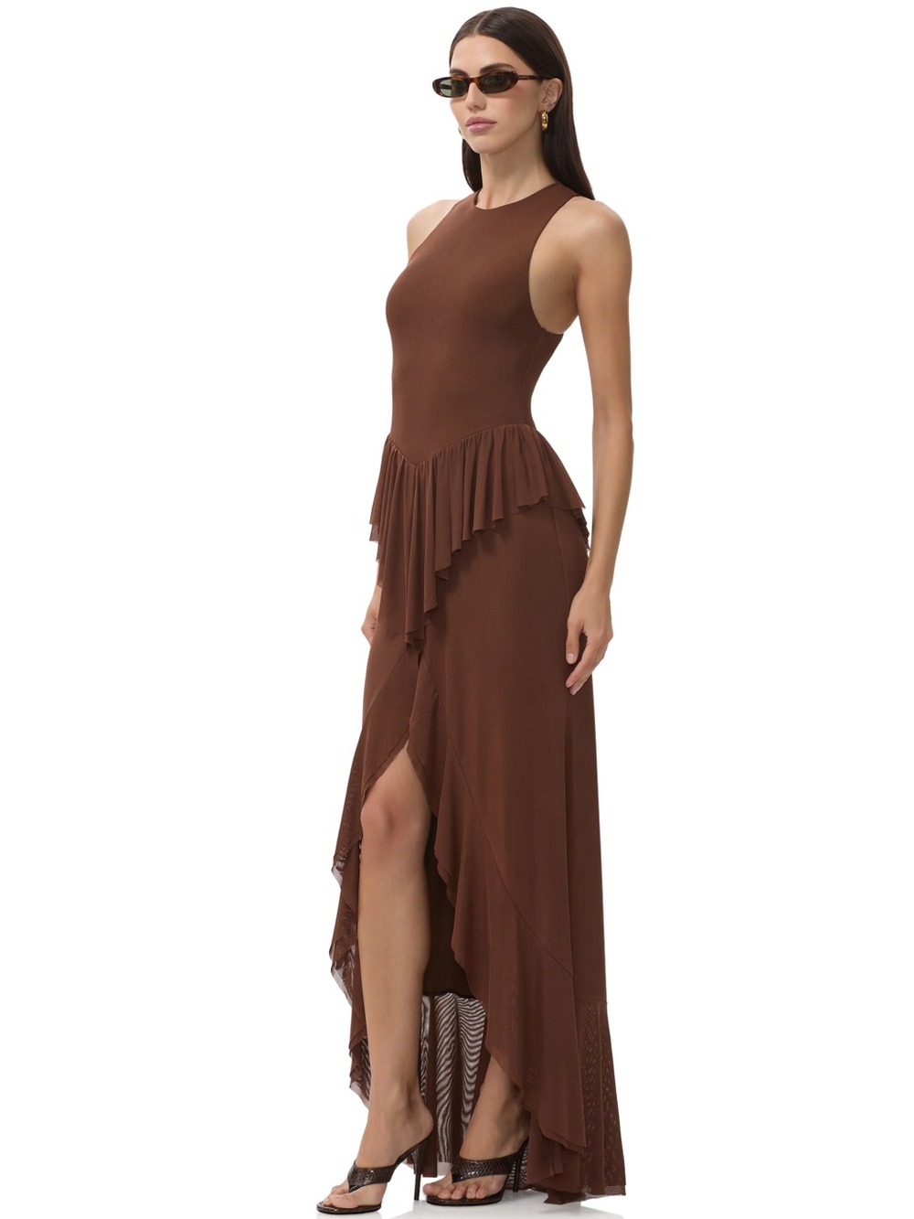 AFRM Brown High-Low Ruffle Maxi Dress - Picture 3 of 4